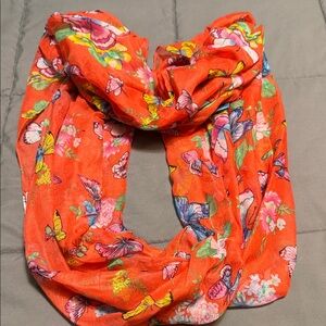 Floral Butterfly Print Scarf - Vibrant Orange